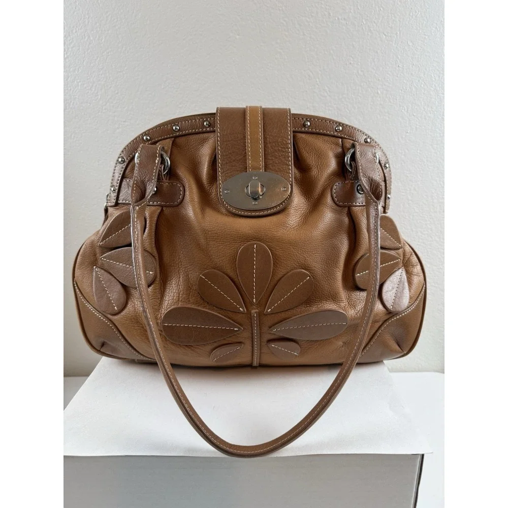 Vintage Y2K Barr + Barr New York Brown Leather Floral Slouchy Hobo Shoulder Bag